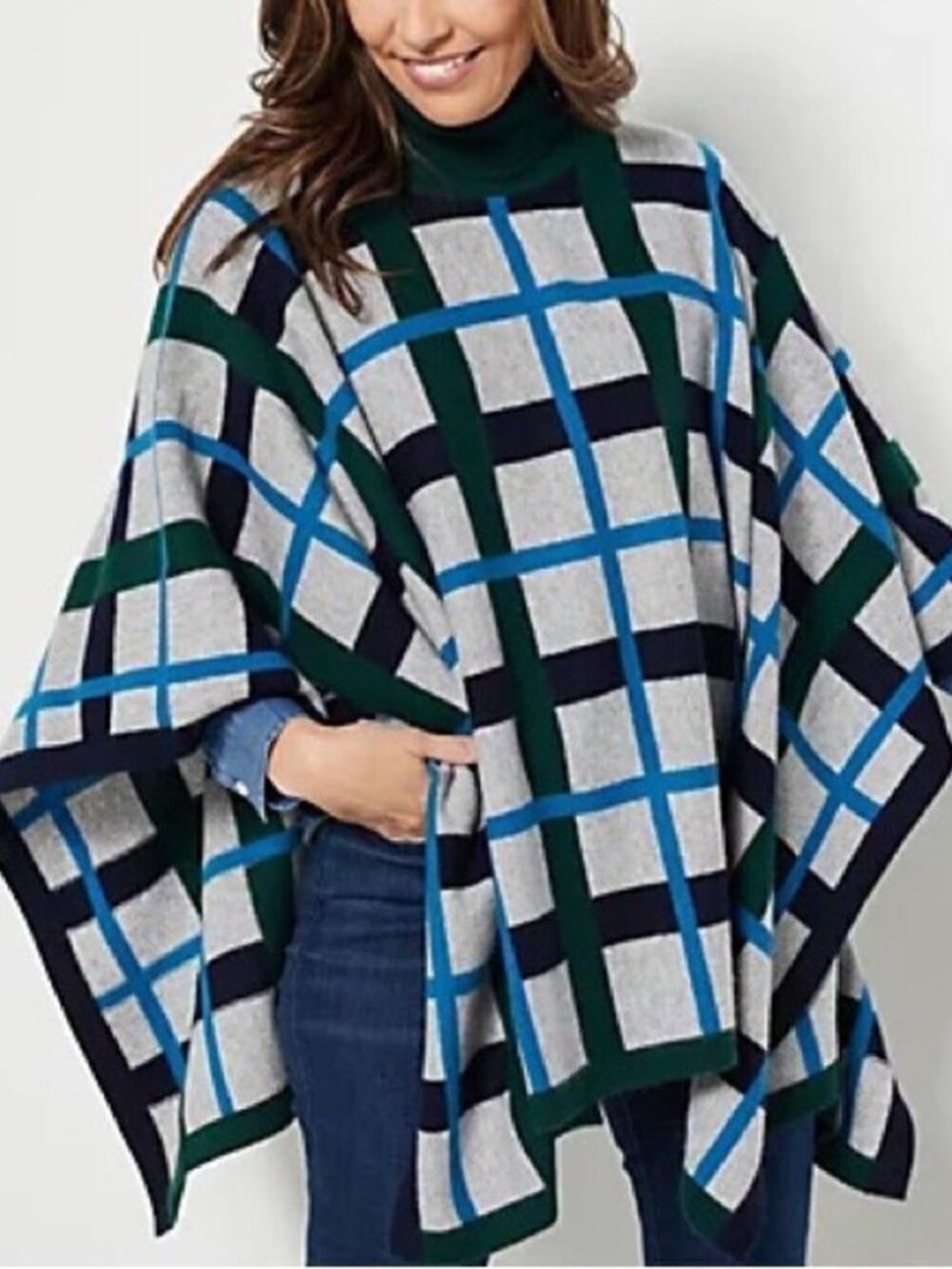 Soft by Naadam 100% Cashmere Plaid Jacquard Poncho